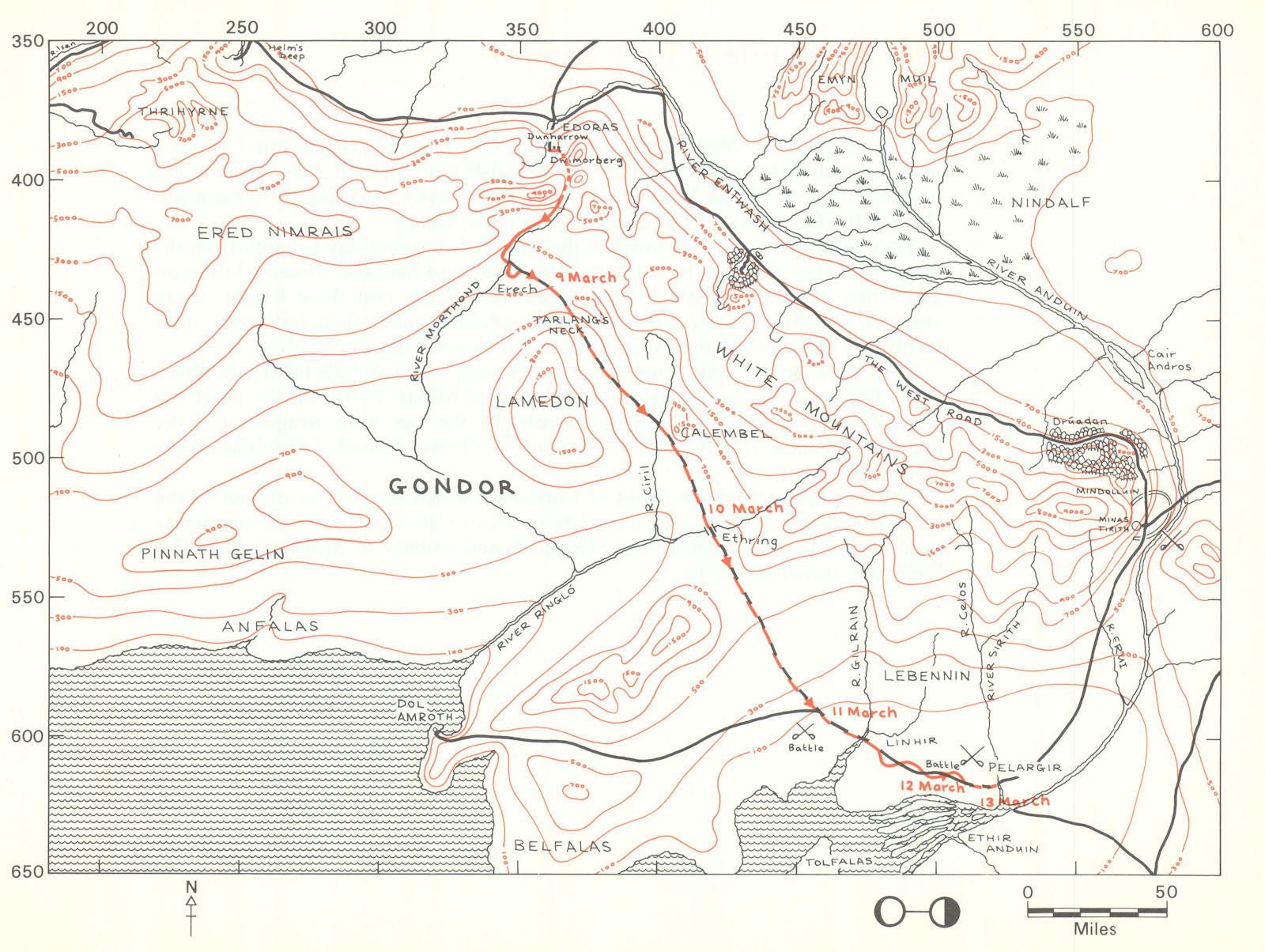 MIDDLE-EARTH Aragorn & Grey Company. Frodo's route. TOLKIEN/STRACHEY 1981 map